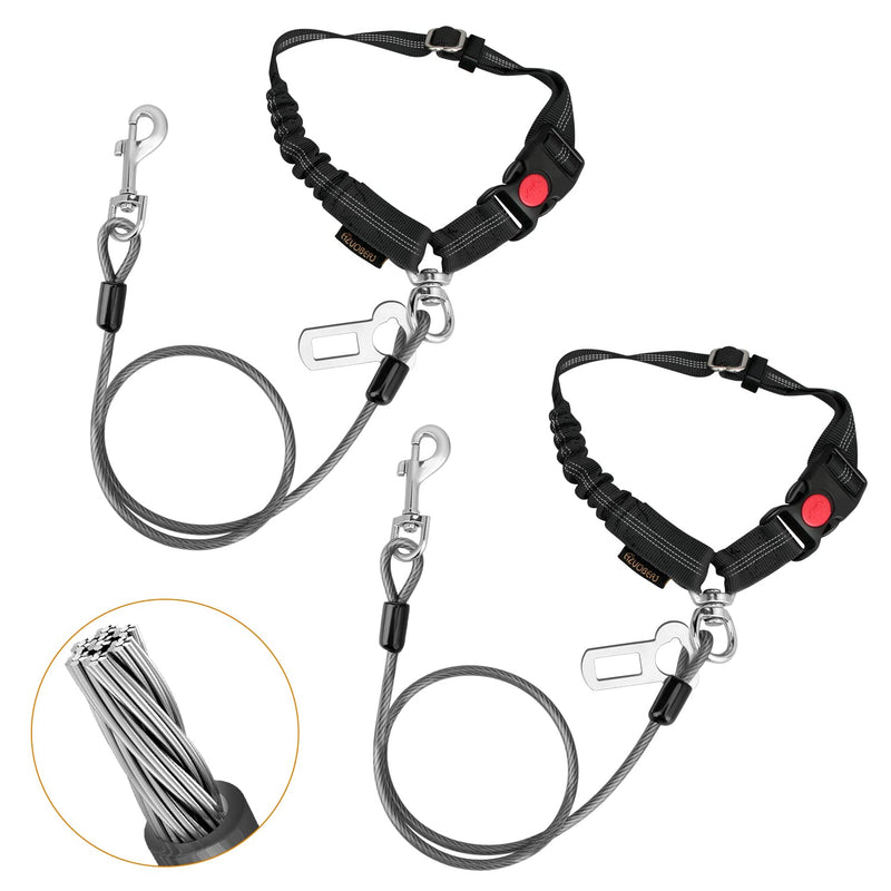 Chew Proof Dog Car Seat Belt, 2 in 1 Steel Cable Dog Car Accessories Headrest Restraint Dog Car Seatbelt for Medium Large Dogs Chewer Heavy Duty Dog Seatbelts for Cars Swivel Attach Black 2 Pack - BeesActive Australia
