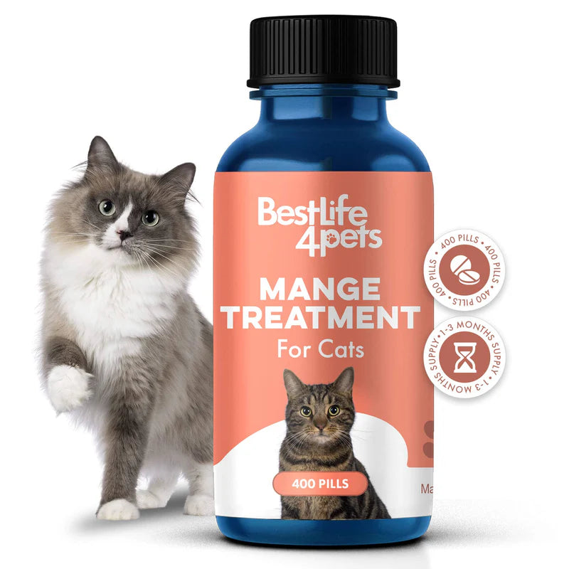 BestLife4Pets Demodectic Mange and Scabies Relief for Cats - Ear Mites & Itch Relief Supplements for Cat Itching Relief - Restores Healthy Feline Coat and Skin - Easy to Use Natural Pills - BeesActive Australia
