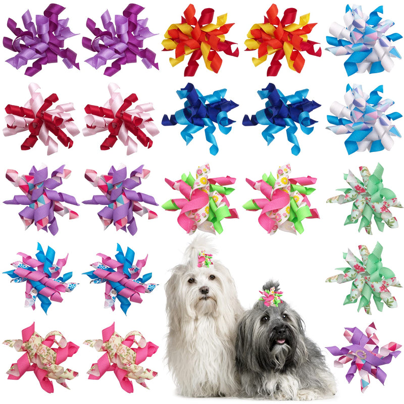 PET SHOW 10pairs Small Dogs Hair Bows with Rubber Bands Curly Yorkie Topknot Cat Puppies Hair Accessories Bowknot Grooming Supplies Flower Floral Style Set A-Floral - BeesActive Australia