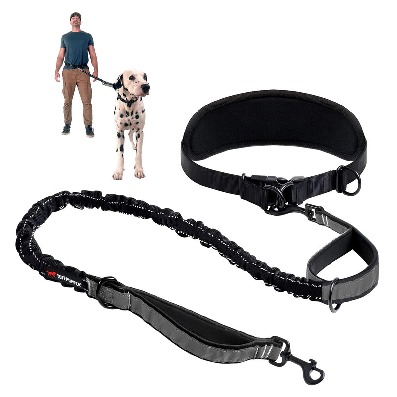 Tuff Pupper Heavy Duty Hands Free Dog Leash | One Large Dog Up to 125 lbs | Comfortable Shock Absorbing Bungee | Reflective Padded Handles | Lumbar Waist Belt 26-38" | Walking Jogging Running Leash One - Large Dog (45-125 pounds) - BeesActive Australia