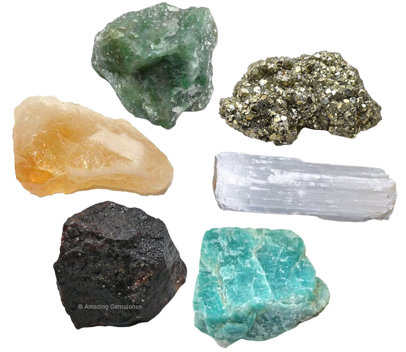 Amazing Gemstone Crystals for Money and Success Manifestation, Set of 6 Citrine, Pyrite, Garnet, Selenite, Green Aventurine and Amazonite Healing Crystals and Stones Money & Success Manifestation Crystals