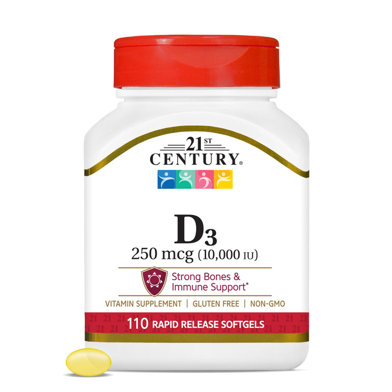 21st Century Vitamin D3 10,000 IU Rapid Release Softgels, 110 Count 110 Count (Pack of 1)
