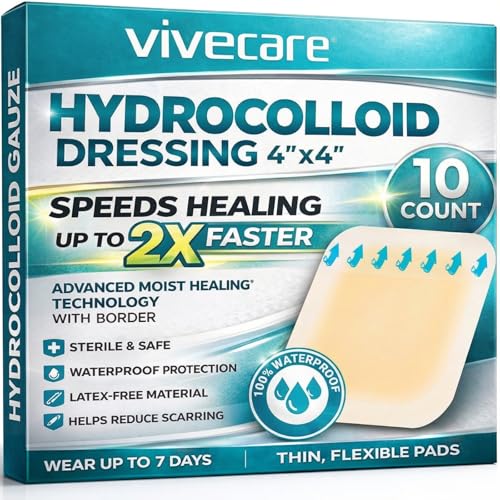 ViveCare Hydrocolloid Dressing 4x4 (10 Pack) - Large Sterile Bandages 4 Inch