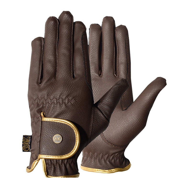 AK Synthetic Grip Horse Riding Gloves All Season Unisex Equestrian Gloves AKRS-6344 (3XS, Brown/Gold) - BeesActive Australia