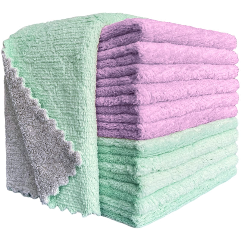 BUEDM 12 Pack Kitchen Cloth Dish Towels, 12x12 inch Soft Premium Dishcloths, Absorbent Microfiber Cleaning Cloth for Cleaning Dishes, Kitchen, Bathroom, Car Purple Green Gray - BeesActive Australia