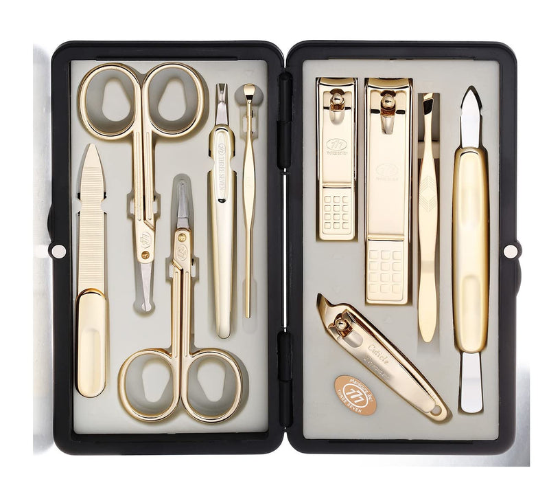 Korean Nail Clipper| World No. 1. Three Seven (777) Premium Quality Gift Travel Manicure Grooming Kit Nail Clipper Set (10 PCs, 2100G), Made in Korea, Since 1975, Gold - BeesActive Australia