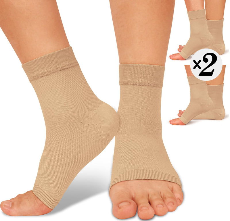 ACTINPUT 2 Pack Ankle Brace Compression Sleeve 8-15 mmHg Open Toe Сompression Socks Women&Men for Swelling,Plantar Fasciitis,Sprain Beige L/XL Beige (2 Pack) Large-X-Large - BeesActive Australia