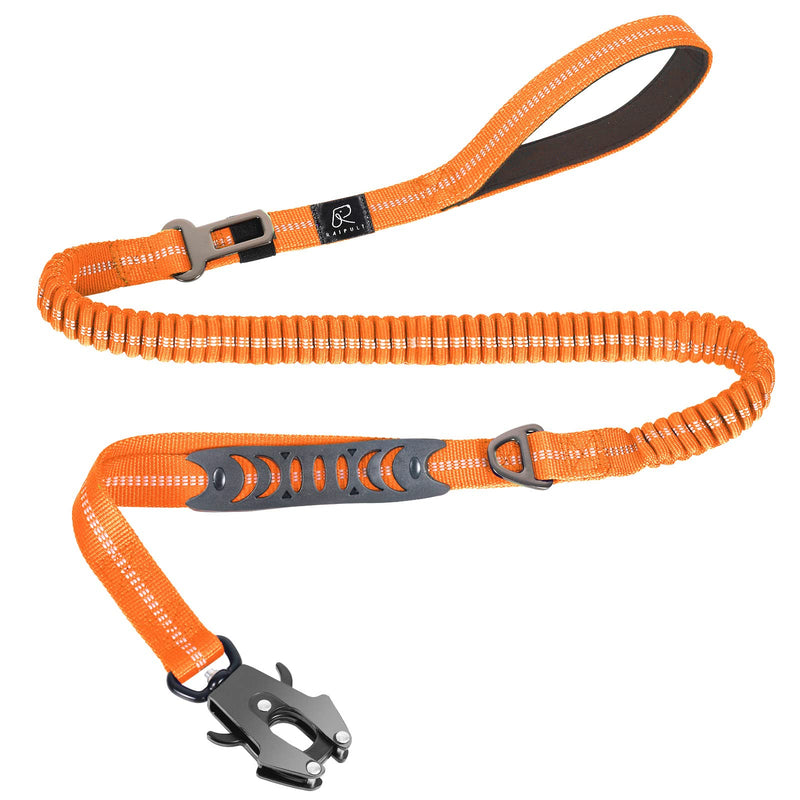 Raipult Heavy Duty Frog Clip Dog Leash, 4-6FT Strong Bungee Training Leash with 2 Handles, Highly Reflective Shock Absorbing Elastic Leashes with Car Seatbelt for Medium Large Dogs,Orange Neon Orange Aviation aluminum