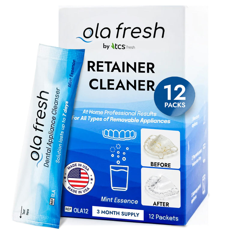 TCS Fresh Retainer Cleaner – Powder Solution for Denture, Aligner, Nightguard, Mouthguard & Retainer – Mint Essence Flavor, 12 Packets (3 Month Supply) ~3 Month Supply
