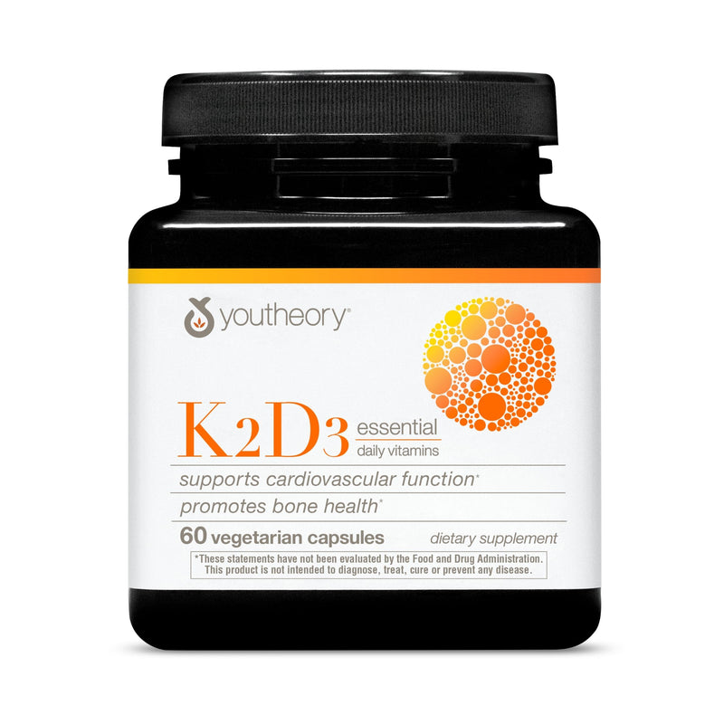 Youtheory K2D3, Organic, 60 Vegetarian Capsules, 60-Day Supply | Vitamin D3 and K2 Supplement, Plant-Based Ingredients, Gluten, Dairy, and Soy-Free, Supports Bone, Heart, and Immune Health* 1 Count (Pack of 60)