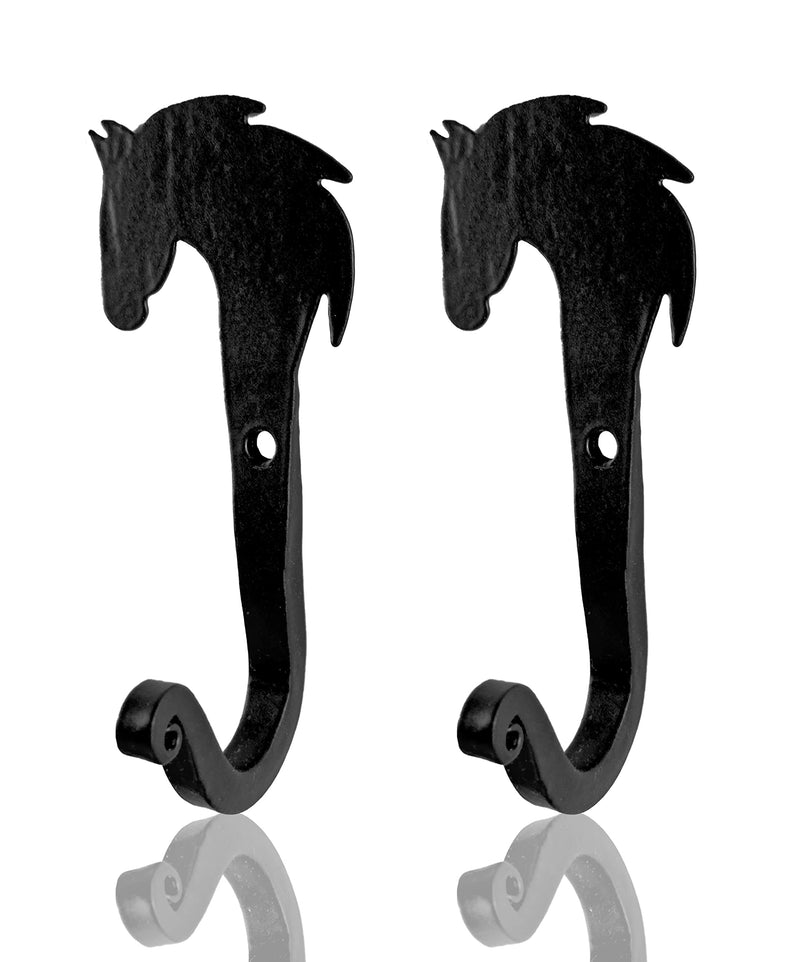 Wrought Iron Hooks for Wall, Decorative Horsehead Hooks, Horse Head Hooks for Hanging Towels, Coats, Hats or Horse Bridles, Blacksmith Unique Set of 2 Horse Head 3.5"