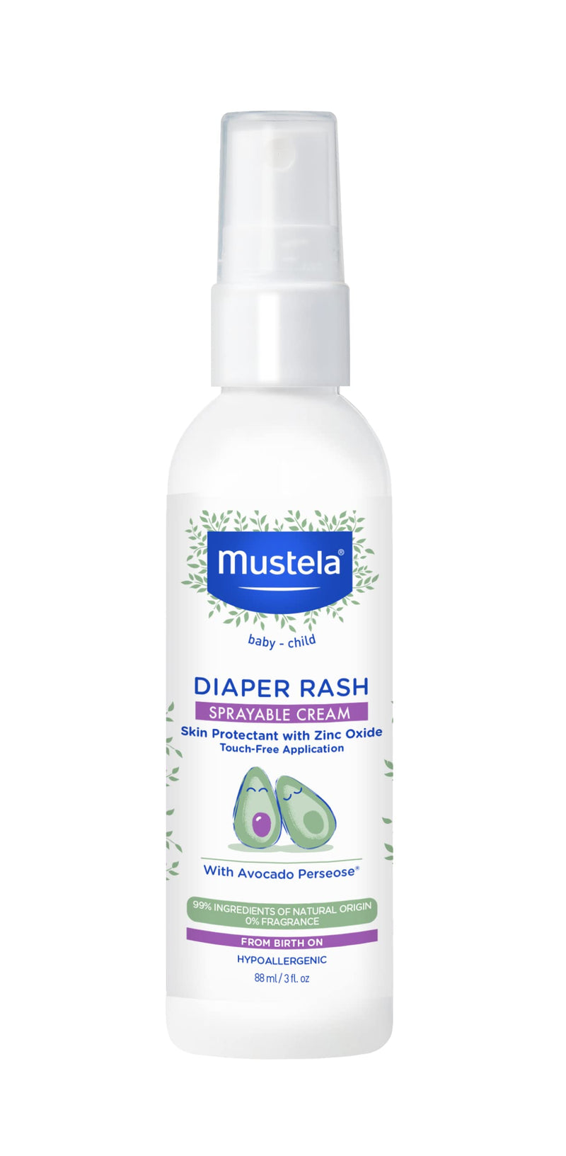 Mustela Baby Diaper Rash Cream Spray ‚Äì Touch-Free protectant with Zinc Oxide & Natural Avocado - Treats, Soothes and Prevents Diaper Rash- Fragrance-Free - 3 fl. oz