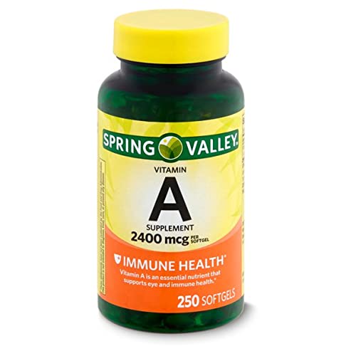 Spring Valley Vitamin A Supplement 2400 mcg- 250 Softgels Pack of 2 500 Count (Pack of 1)
