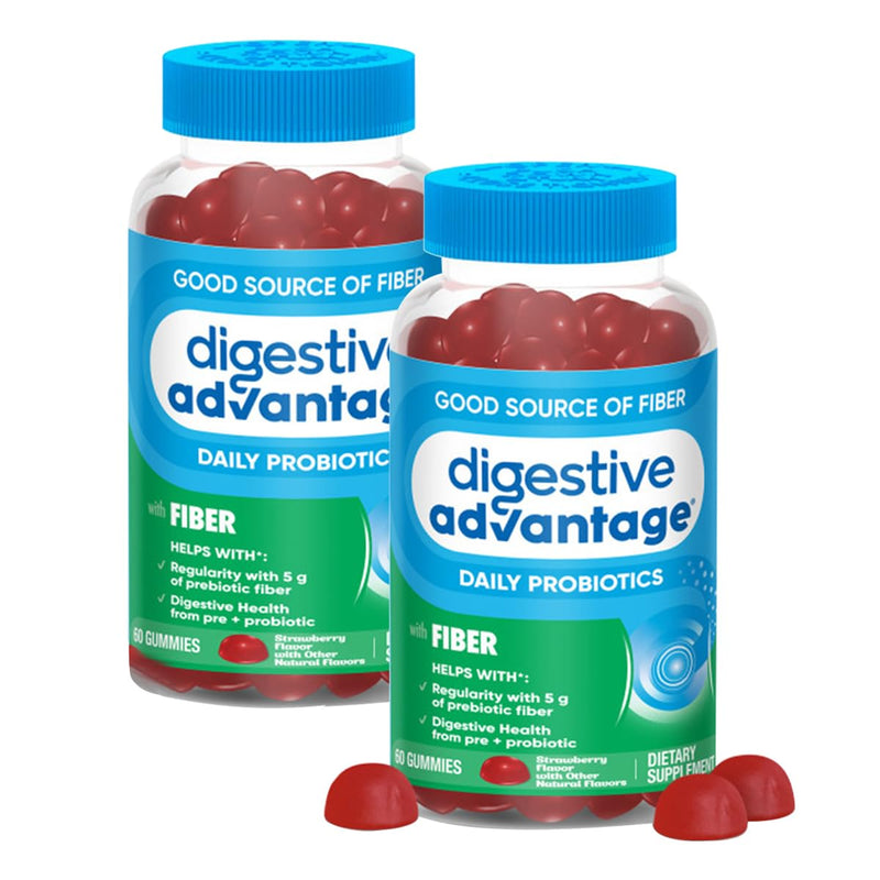 Digestive Advantage Prebiotic Fiber Supplement Strawberry Flavor Gummies with Probiotics for Women & Men Digestive Health, Adults Regularity and Gut Health, 60 Count (2 Pack) 2