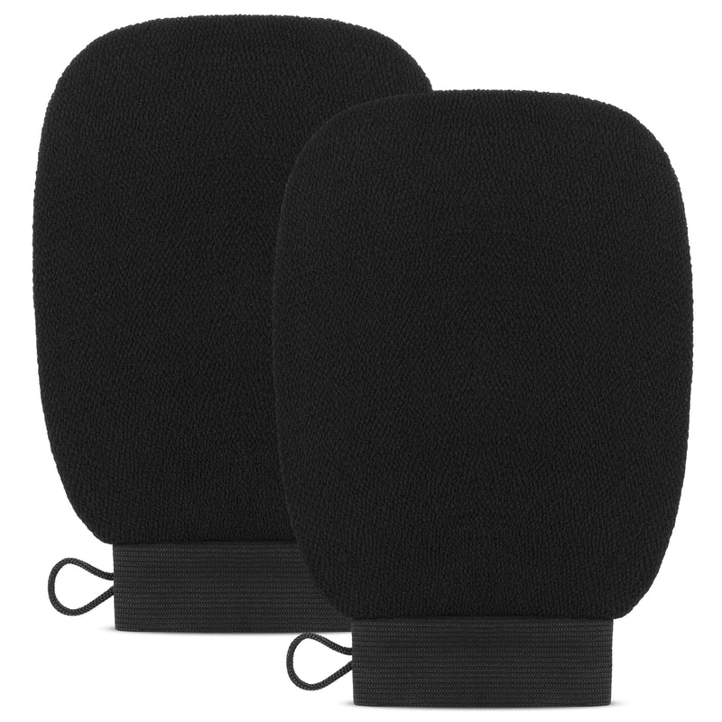 Exfoliating Body Scrub for Bath & Shower Use - Face Scrubber & Body Exfoliator for Dead Skin Remover - Korean Exfoliating Glove Shower Scrub for Men and Women - Pair All Black Black Pair - BeesActive Australia