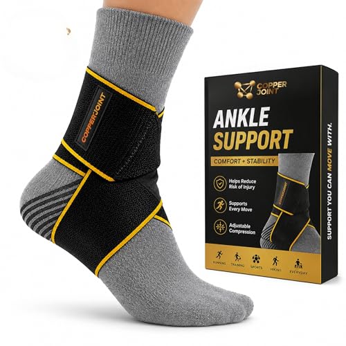 CopperJoint Adjustable Ankle Brace Wrap for Women and Men, One Size, Black