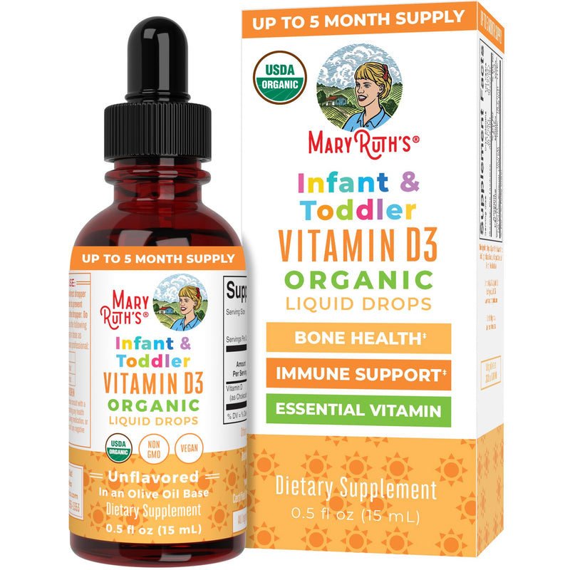 MARYRUTH'S USDA Organic Vitamin D3 Drops, Vegan, Sugar Free | Immune Support, Gluten Free, Non-GMO, 90-150 Servings Infant & Toddler