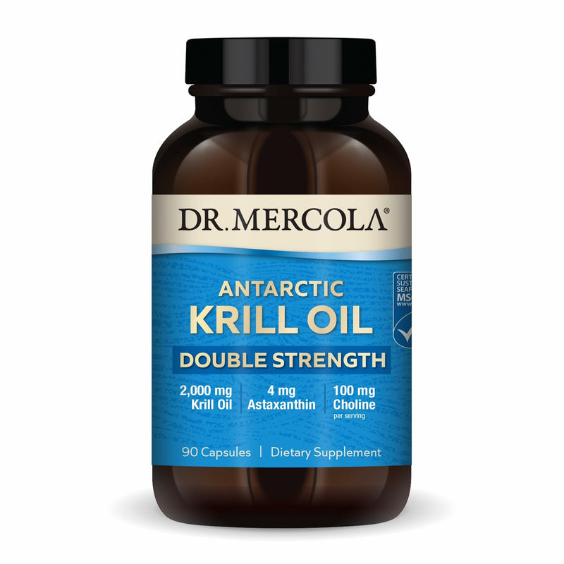 Dr. Mercola Antarctic Krill Oil Double Strength, 2,000 mg, 90 Capsules | Omega-3 with EPA, DHA, Phospholipids, and Astaxanthin, Supports Brain, Heart, and Immune Health, Non-GMO and Soy-Free 90 Count (Pack of 1)