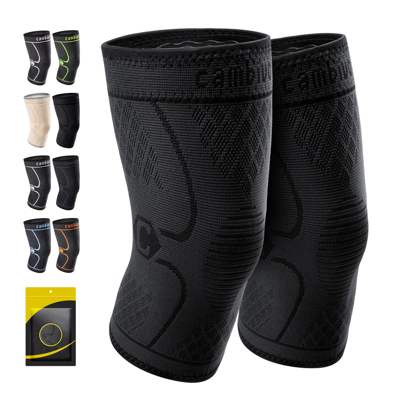 CAMBIVO 2 Pack Knee Brace, Knee Compression Sleeve Support for Men and Women, Knee Pads for Running, Hiking, Meniscus Tear, Arthritis,Joint Pain Relief (Black,Small) Small Black