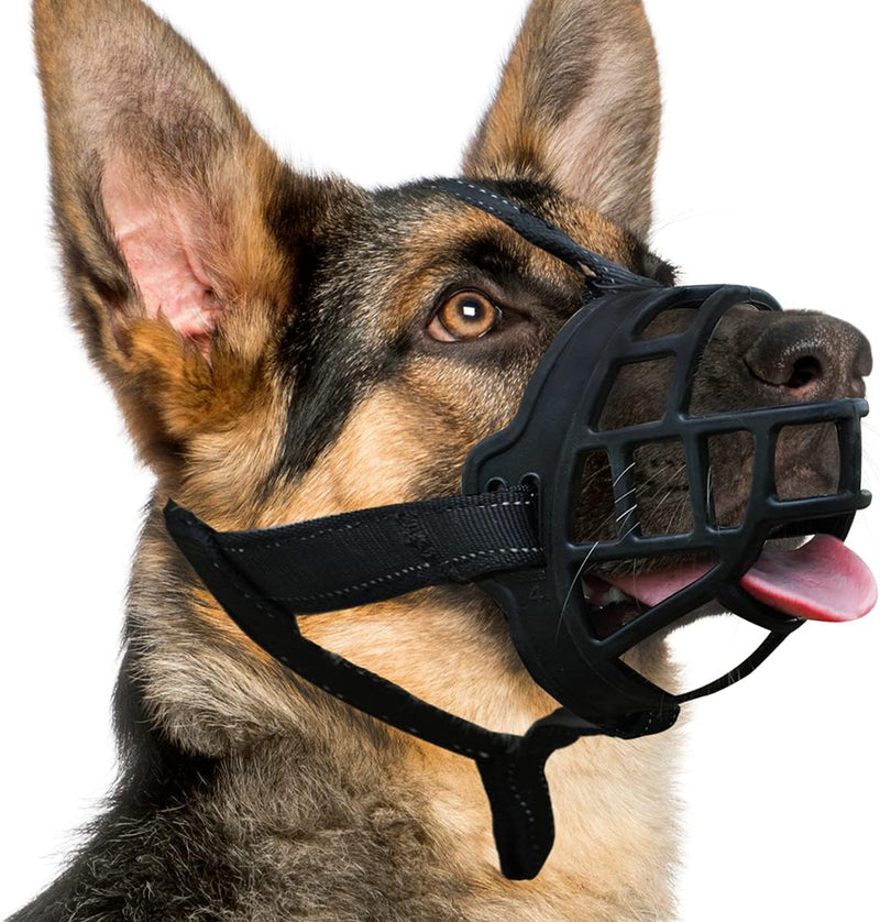 Dog Muzzle, Basket Muzzle Anti Biting Chewing, Sturdy Lightweight Muzzle Allows Panting Drinking, Cage Muzzle for Small Medium Large Dogs, Suitable for Grooming Trimming Training 4 (Snout 10½-12¼") Black - BeesActive Australia