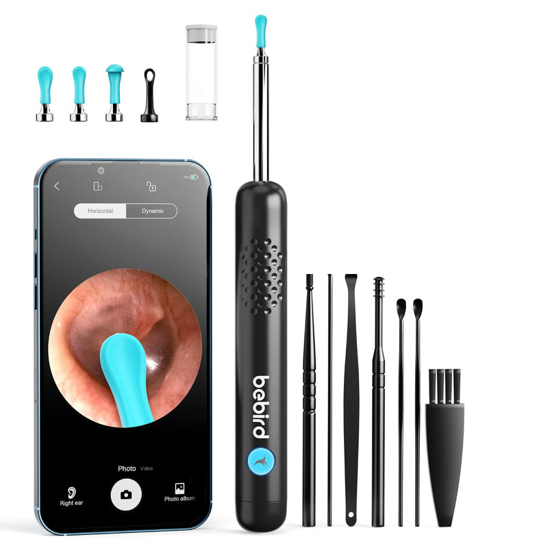 Ear Wax Removal Tool Camera, R1 Upgraded Anti-Fall Off Eartips Ear Cleaner, Wireless Otoscope with 1080P Waterproof Ear Camera, Earwax Removal Kit for iPhone, Android, Black - BeesActive Australia