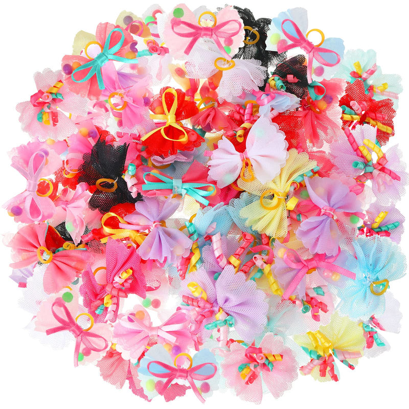 Chumia 100 Pcs Dog Hair Bows for Small Dogs Dog Bows with Rubber Band Dog Hair Accessories Puppy Hair Bows Dog Grooming Bows Pet Bowknot for Cat Poodle Shih Tzu Large Small Dogs