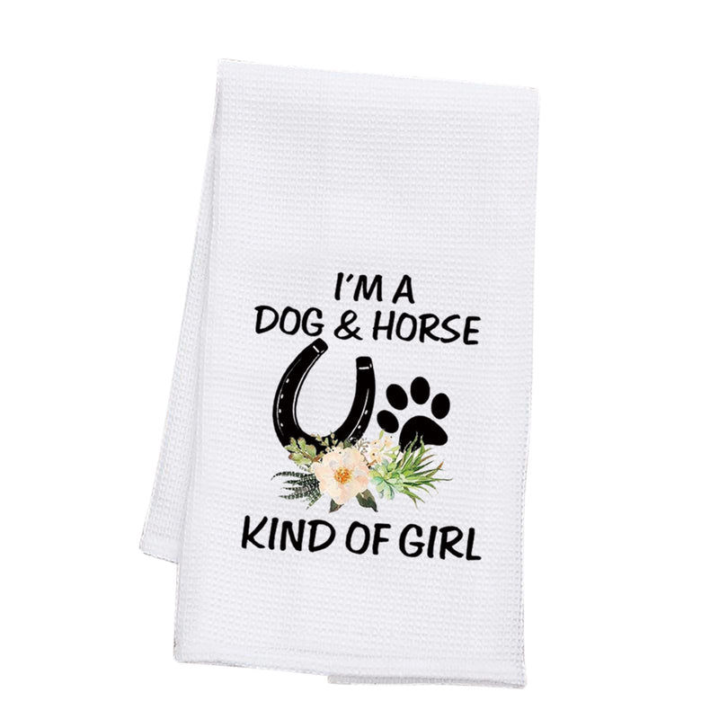 BDPWSS Dog Lover Gifts Horse Kitchen Towels I'm a Dog and Horse Kind of Girl Paw Print Horseshoe Gift for Cowgirl Equestrian (Dog Horse Towel) Dog Horse Towel - BeesActive Australia