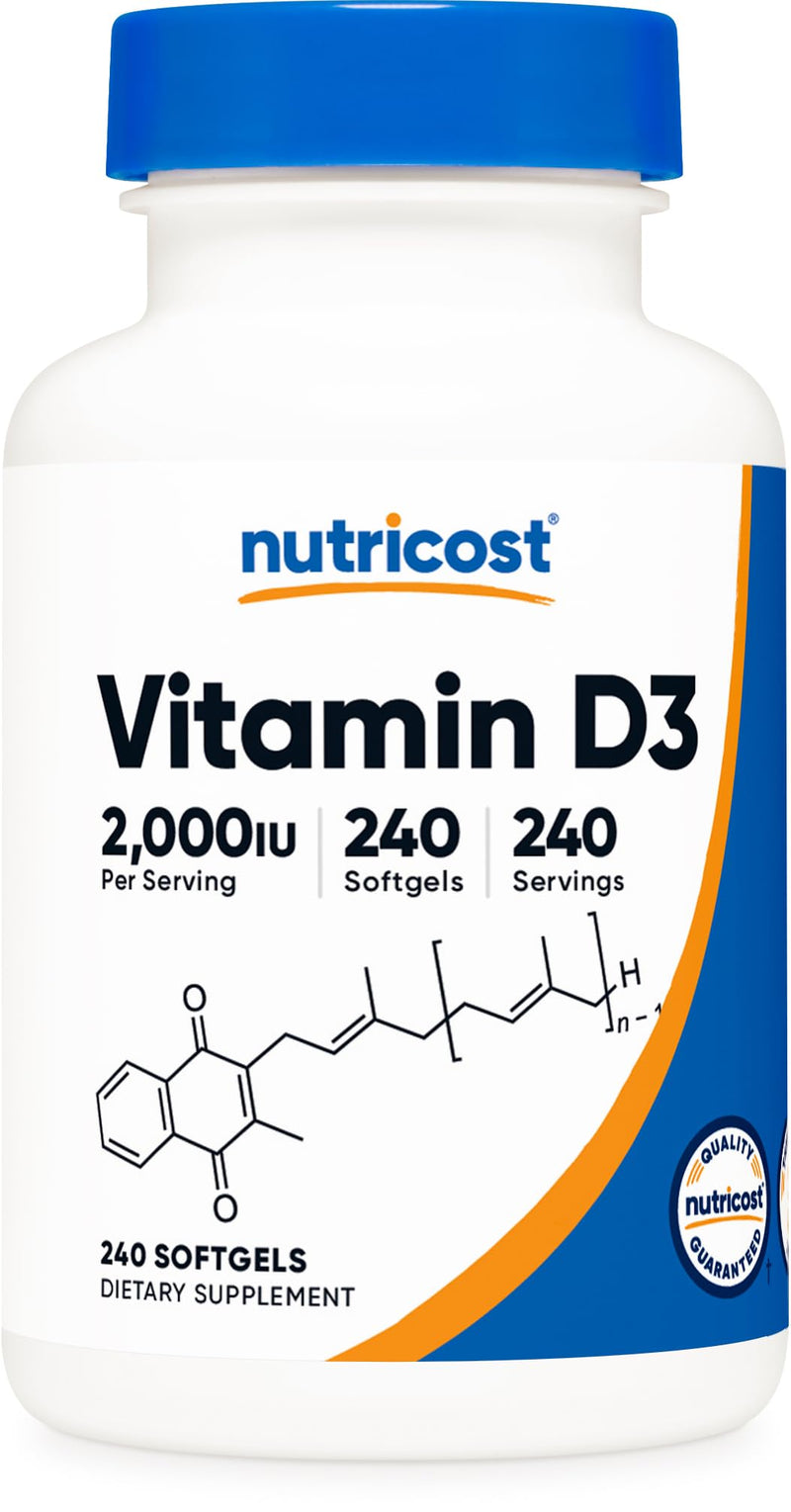 Nutricost Vitamin D3 2000 iu Softgels, 240 Softgels, Gluten Free | GMO-Free 240 Count (Pack of 1)