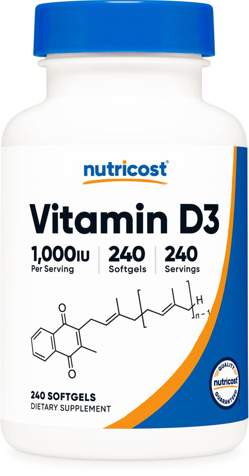 Nutricost Vitamin D3 (1000iu) Softgels, 240 Softgels, Gluten Free | GMO-Free