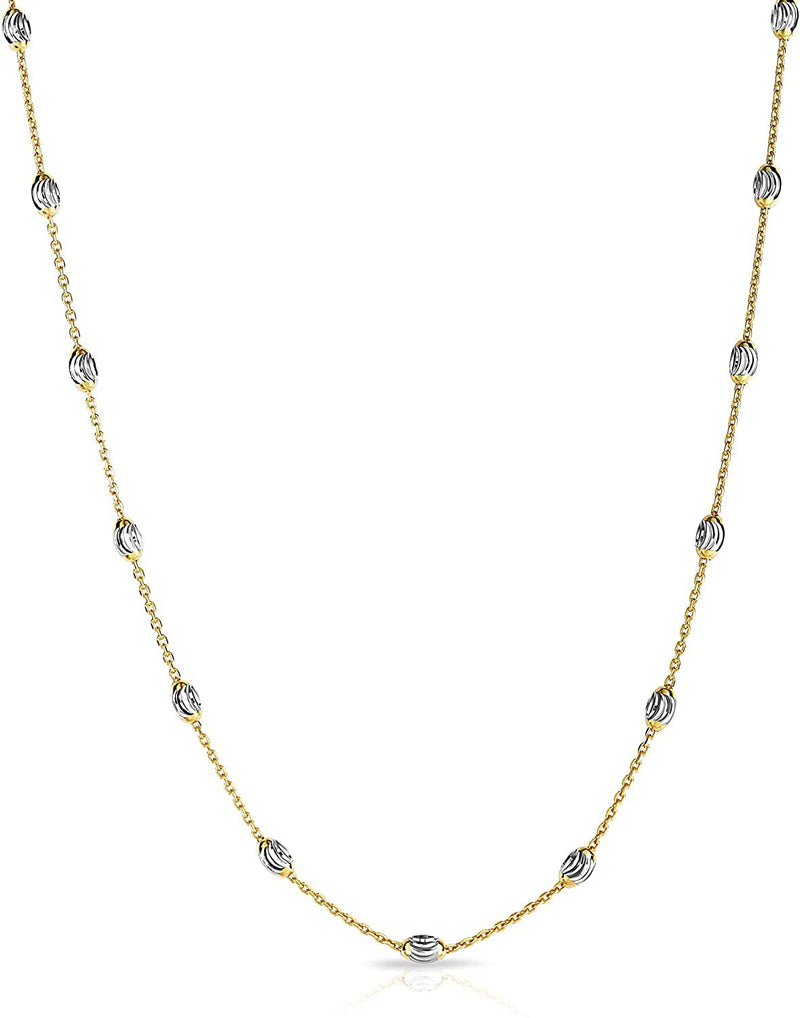 Savlano 18K Gold Plated Over 925 Sterling Silver Station Oval Moon Bead Necklace Chain For Women & Girls. Silver, Gold, Rose Gold - Made in Italy Comes With a Gift Box 18 Inches Two Tone Gold - BeesActive Australia