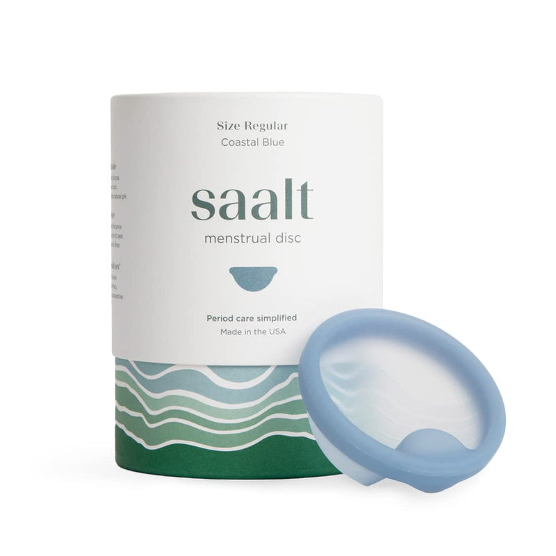 Saalt Menstrual Disc - Soft, Flexible, Reusable Medical-Grade Silicone - Wear 12 Hours - Removal Notch - Two Sizes - Menstrual Cup or Tampon Alternative - Made in USA - Lasts 10 Years (Blue, Regular) Coastal Blue 1 Count (Pack of 1) - BeesActive Australia