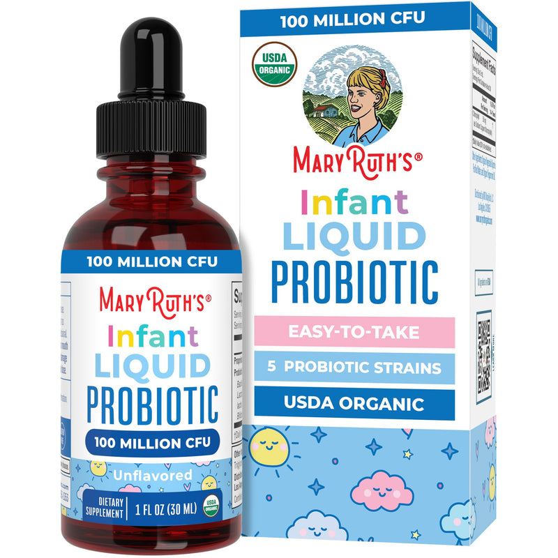 MARYRUTH'S Organic Infant Liquid Probiotic for Ages 6-12 Months, Vegan, 1oz | 100 Million CFU, 5 Probiotic Strains, Proprietary Probiotic Blend, USDA Organic, Vegan