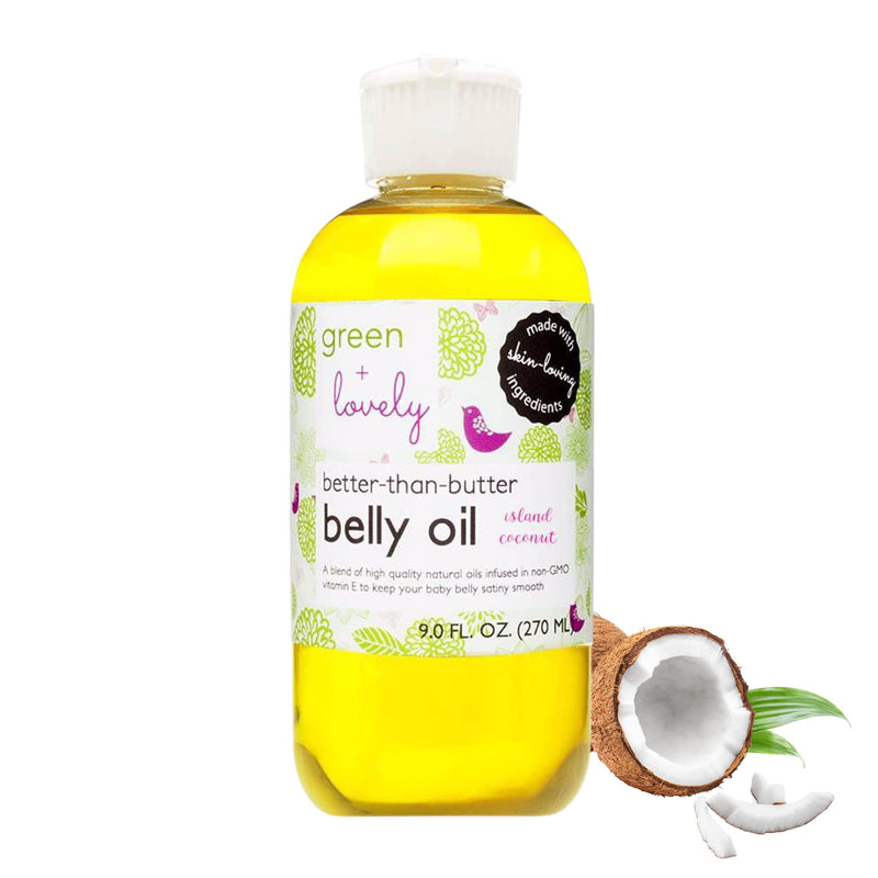 Green + Lovely Better than Butter Belly Oil Pregnancy Stretch Mark Prevention, Stretch Mark Cream, Pregnancy Must Haves, Pregnancy Essential, Enhanced Vitamin E Skin, 9 Fl Oz Island Coconut - BeesActive Australia
