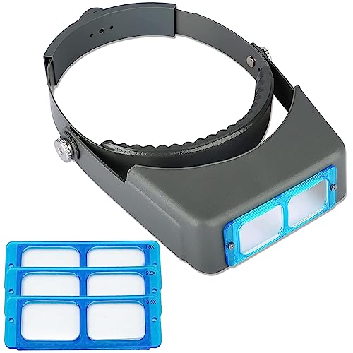 Headband Magnifier, Professional Double Lens Head-Mounted Loupe Jewelry Magnifier, Reading Visor Opitcal Glass Binocular Magnifying Glass with Lens Magnification-1.5X 2X 2.5X 3.5X for Repair, Crafts