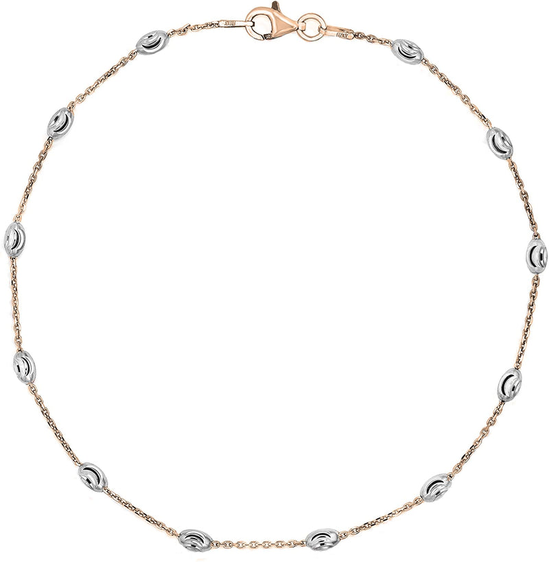 Savlano 18K Gold Plated Over 925 Sterling Silver Station Oval Moon Bead Anklet Chain For Women & Girls. Silver, Gold, Rose Gold - Made in Italy Comes With a Gift Box 9 Inches Two Tone Rose Gold - BeesActive Australia