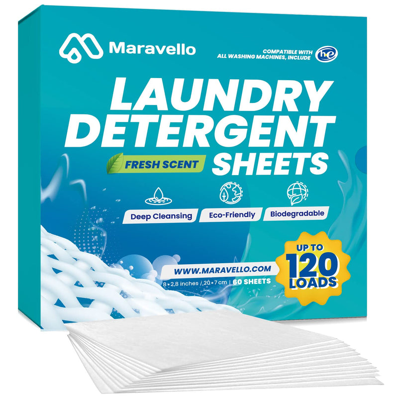Maravello Laundry Detergent Sheets, Earth Eco-friendly Space Saving Plastic Free Biodegradable Easy to Carry and Use, Cruelty-Free Non-Irritating Safe for Baby And Sensitive Skin (Fresh scent, 120 Loads) - BeesActive Australia