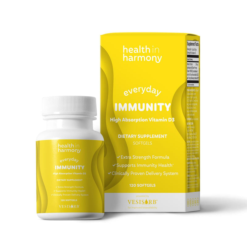 Everyday Immunity 4000 iu Vitamin D3 Supplement - Fast Acting Immune Support Supplement for Bone/Cellular Health - Non GMO, Dietary Supplements - Utilizes Vesisorb® (120 softgels)