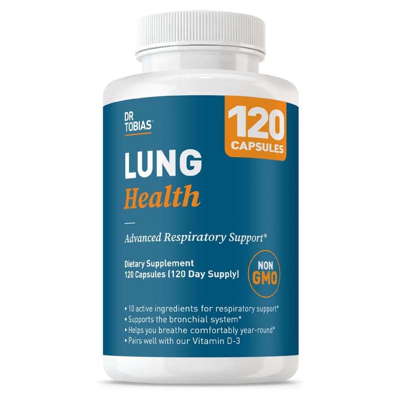 Dr. Tobias Lung Health Respiratory Support 120 Capsules | Lung Supplement | Lung Cleanse, Bronchial & Immune Support | Vitamin C + Butterbur + Quercetin + Bromelain | 120 Servings 120 Count (Pack of 1)
