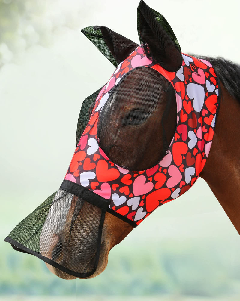 Horse Fly Mask with Nose Skirt Fine Mesh Sleek Pull-on Design-Cute Hearts (L; Full Size) Full (Large) Cute Hearts - BeesActive Australia