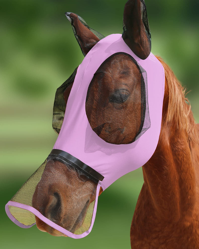Harrison Howard Horse Fly Mask with Detachable Nose Cover-Light Violet (L; Full Size) Full (Large) Light Violet - BeesActive Australia