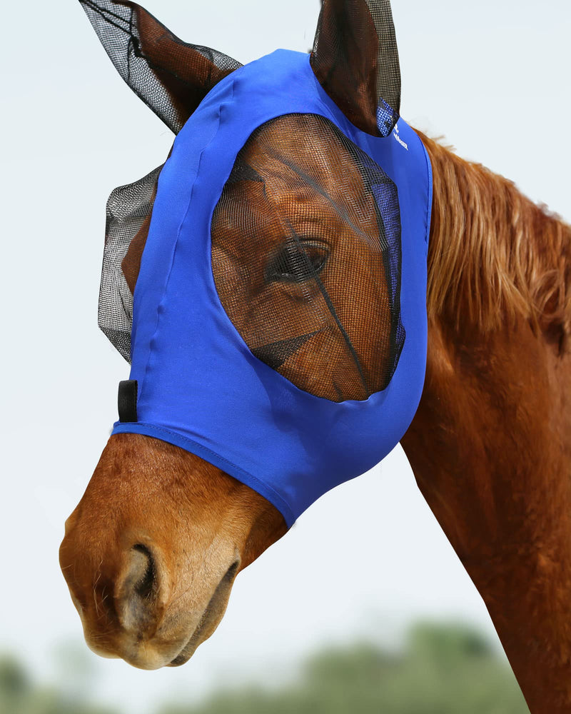 Ultra Lightweight UV-proof Full Visibility Stretchy Horse Fly Mask Azure Blue (L; Full Size) Full (Large) - BeesActive Australia