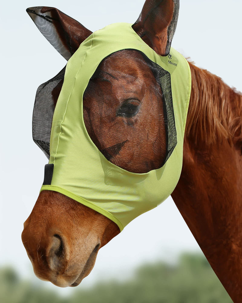 Ultra Lightweight UV-proof Full Visibility Stretchy Horse Fly Mask Light Olive (L; Full Size) Full (Large) - BeesActive Australia