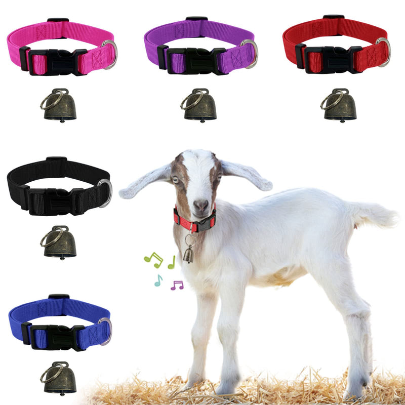 5 Pack Goat Collar with Bell, Sheep Collar with Bell, Grazing Copper Bells and Adjustable Nylon Collar Set for Small Farm Animal Sheep Cow Pet Goat Accessories 5 Pack - BeesActive Australia