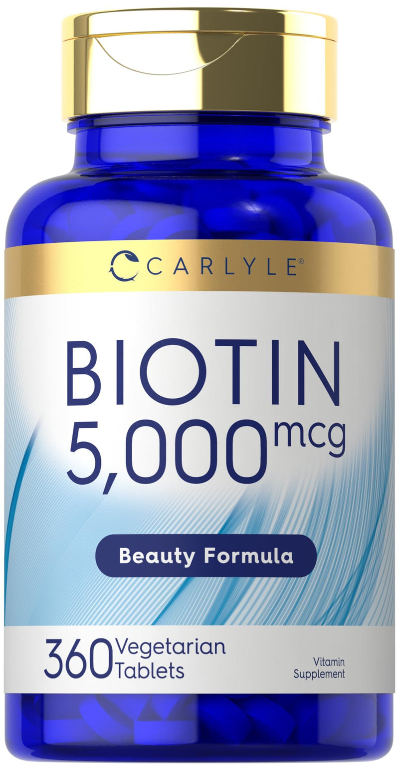 Carlyle Biotin 5000mcg | 360 Vegetarian Tablets | Beauty Formula Supplement for Hair, Skin & Nails | Non-GMO, Gluten Free 360 Count (Pack of 1)