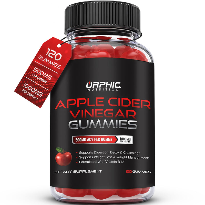 ORPHIC NUTRITION Apple Cider Vinegar Gummies 1000mg - Unfiltered ACV with Vitamin B12, Beetroot & Pomegranate (120 pcs) 120 Count (pack of 1)