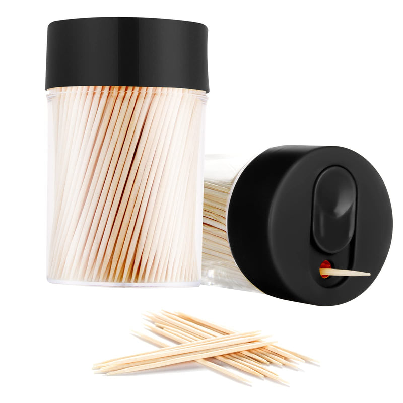 Bamboo Wooden Toothpicks [3000 Count]-With 2-Pack Reusable Toothpick Holder, Sturdy Smooth Finish Tooth Picks, For Appetizer, Olive, Barbecue, Fruit, Teeth Cleaning Toothpicks, Black. - BeesActive Australia