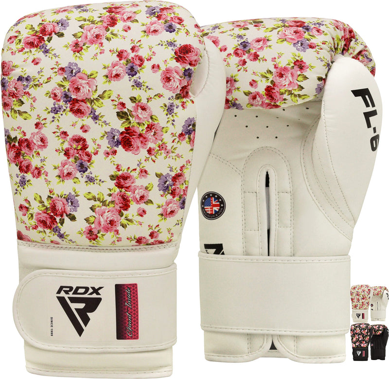 RDX Women Boxing Gloves for Training Muay Thai Maya Hide Leather Ladies Mitts, Kickboxing, Sparring Glove for Punch Bag, Focus Pads and Double End Ball Punching White 10OZ - BeesActive Australia