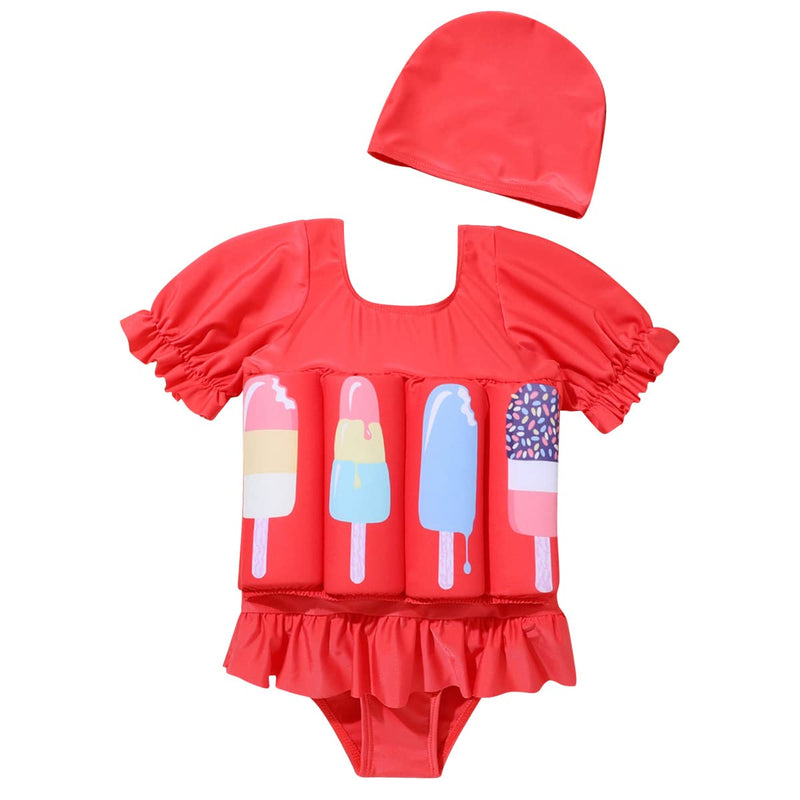 Kids Baby Girls Float Suit Ice Cream Floatation Swimsuit with Adjustable Buoyancy Bathing Swimwear Toddler One Piece Swimming Suit Summer Swim Vest Jacket Ruffle Tutu Swim Dress Red Ice Cream 2-3T - BeesActive Australia
