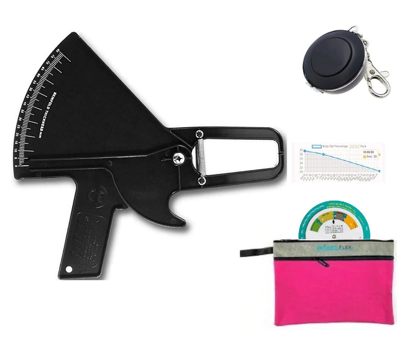 Slim Guide Skinfold Caliper Kit with Body Tape Measure, BMI Wheel, AnthroMetrix Software, Transport Bag and Multilingual Instruction Manual (Black/Pink) Black/Pink - BeesActive Australia