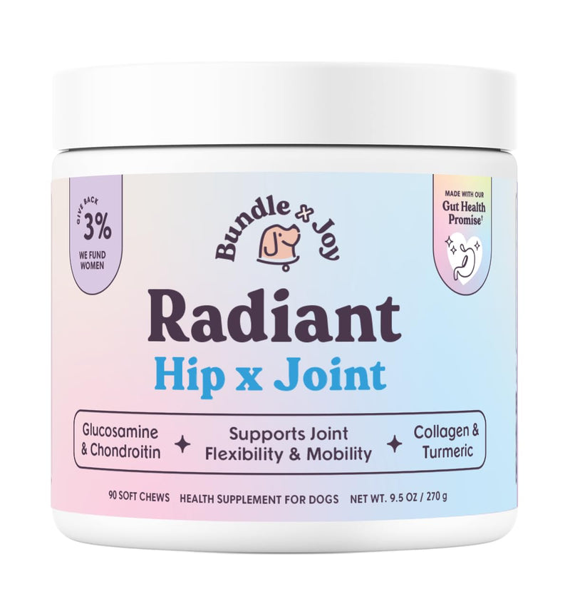 Radiant Hip and Joint Support Supplement for Dogs, 90 Soft Chews, Glucosamine Chondroitin for Dogs with Collagen, Turmeric, MSM, Colostrum, Helps Support Mobility and Flexibility Duck (Hip x Joint) - PawsPlanet Australia